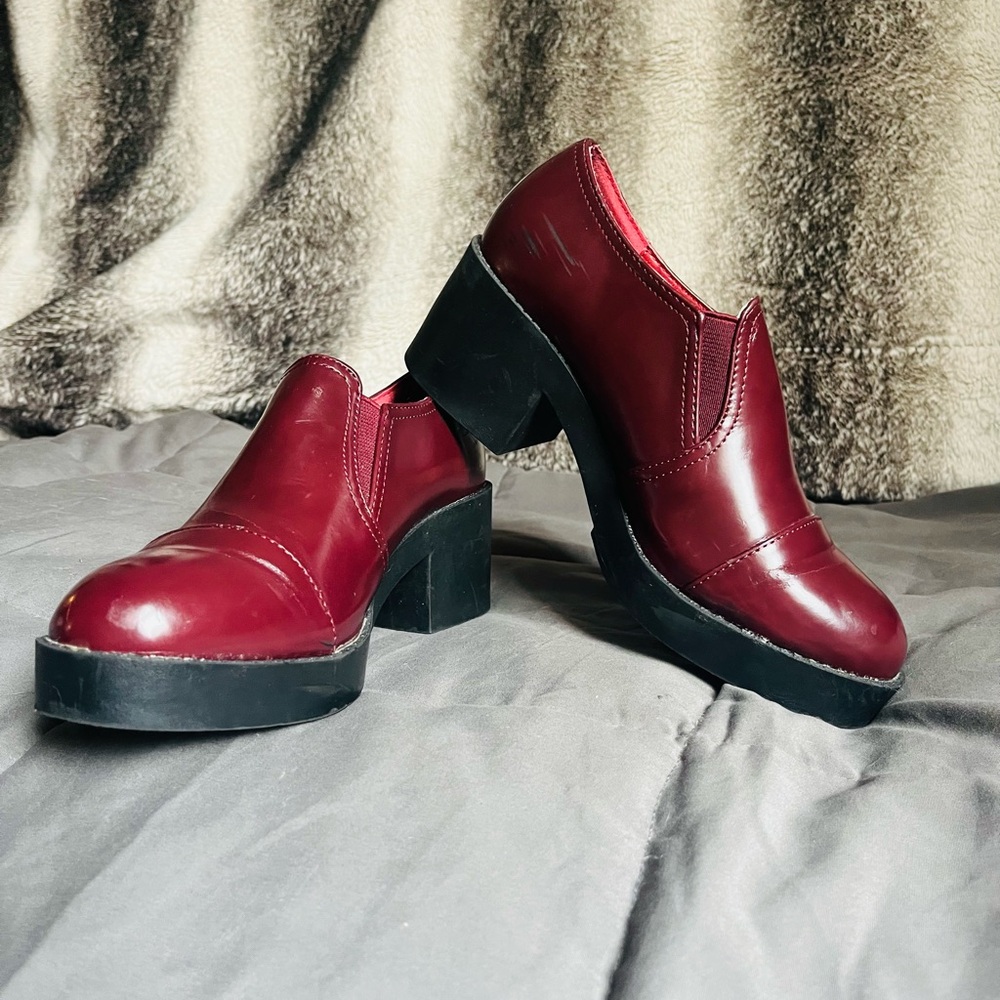 Burgundy Slip-On Chunky Oxfords